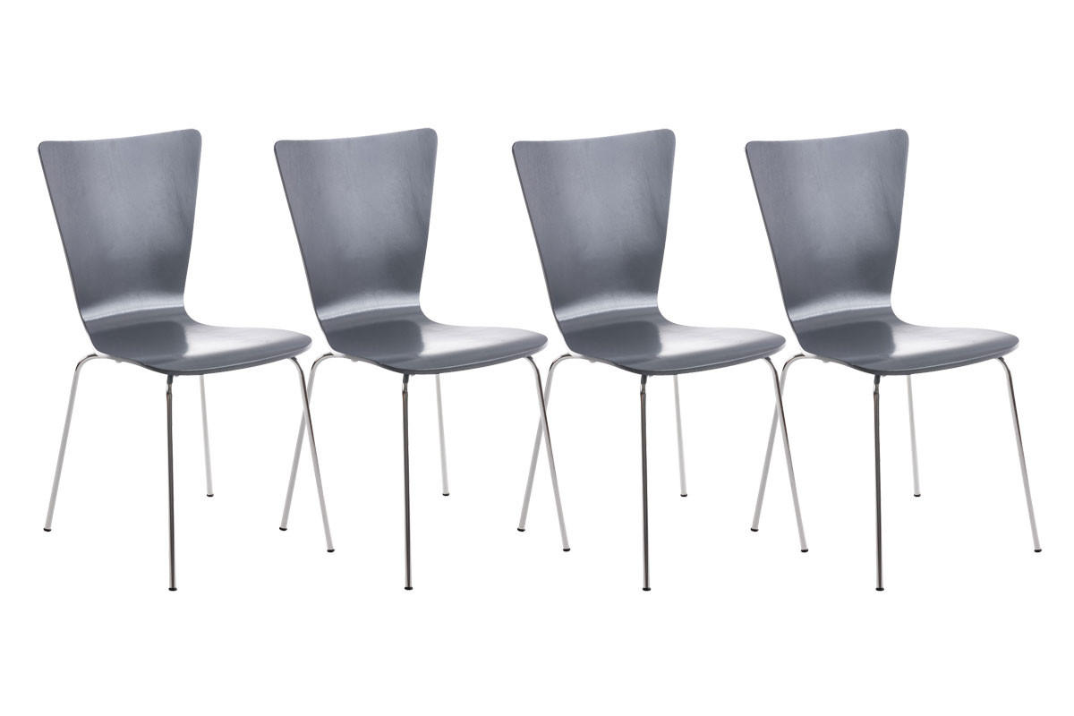 BESUCHERSTUHL Jaron, 4er Set mit Holzsitz und Metallgestell, Farbe: Grau - Chromfarben/Grau, Holz/Metall (43/84/50cm) - TPFLiving