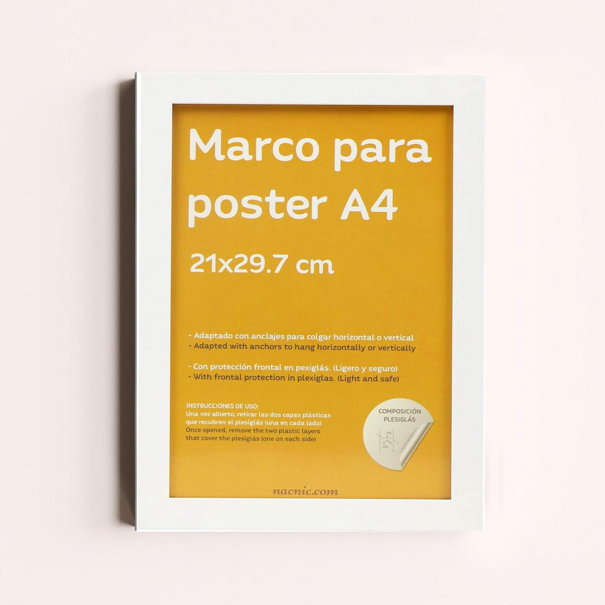 RAHMEN Set mit 4 aus MDF und Acrylglas Schutz und Aussteller für Fotografien, Bilder, Poster, Gemälde, Dekoration für Haus Farbe Weiß A4 - Weiß, Holz (21/3/29.7cm) - Nacnic