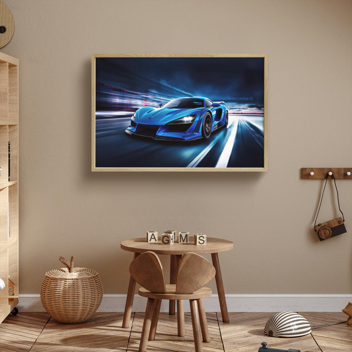 DOBÍJECÍ NOČNÍ LAMPIČKA Auto - Modrá - Chlapci - Dítě 90x60 cm - modrá, kompozitní dřevo (8/90/60cm) - OnlyWow
