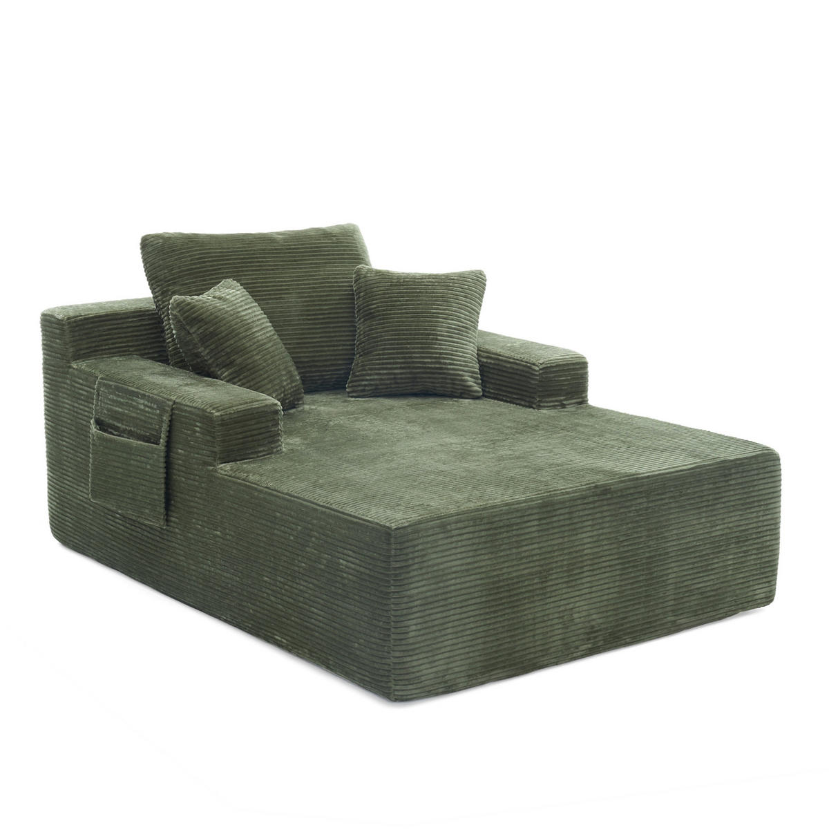 SOFA mit Seitentaschen und Kissen Cord Grün - Grün, Kunststoff (70/150/110cm) - Meubliv