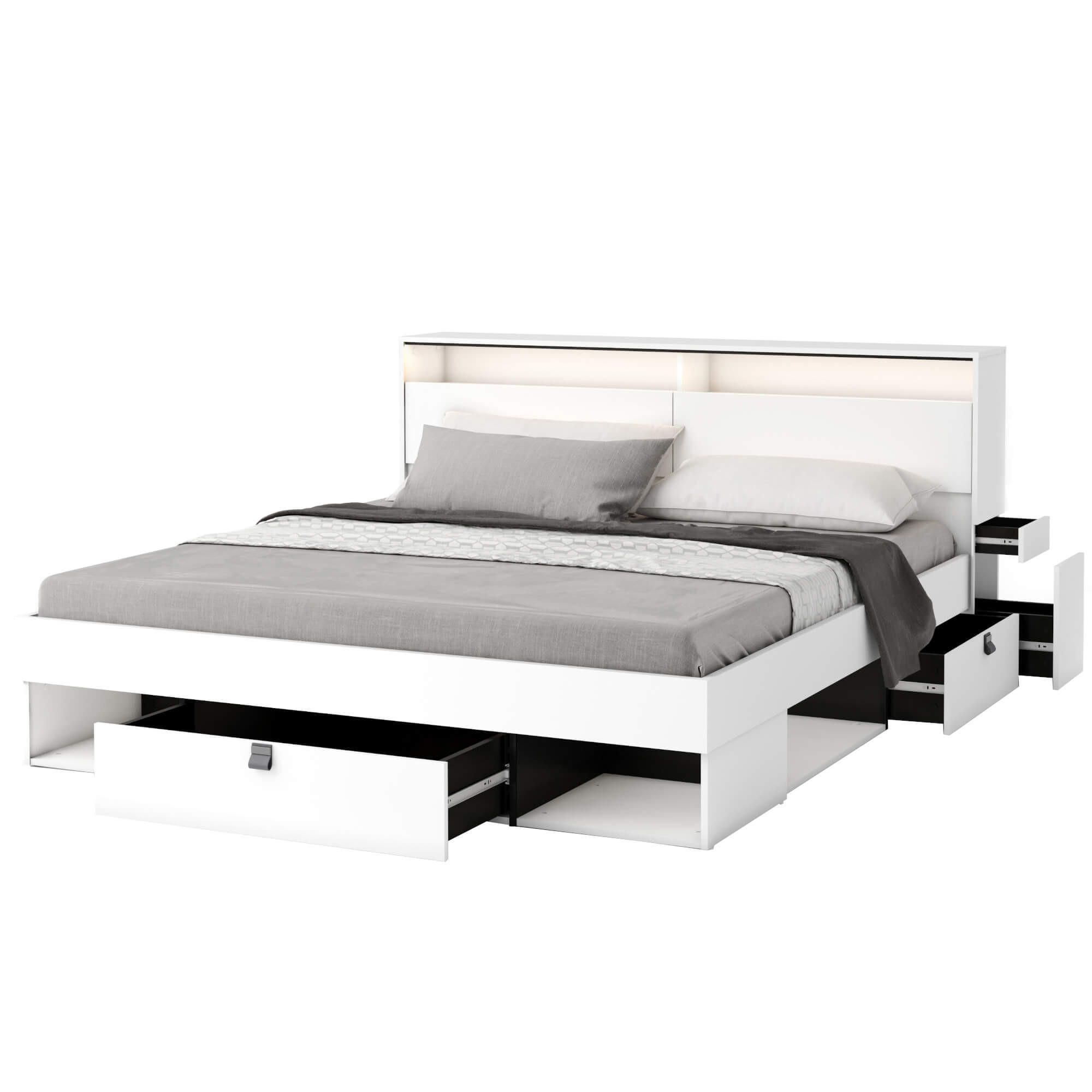 FUNKTIONSBETT SMARTEE mit Matratze - Schwarz/Weiß, Leder/Holzwerkstoff (180/200cm) - Meblini