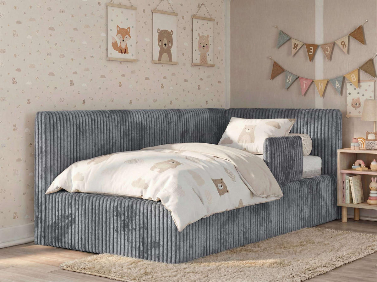 POLSTERBETT TILVO ALTA 90/200 - Grau Cord - Taschenfederkernmatratze - Rechts - Grau, Textil (200/90cm) - MKS