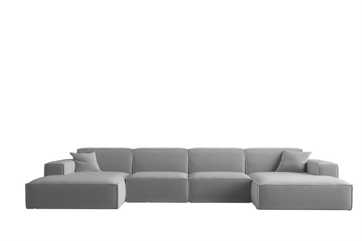 WOHNLANDSCHAFT Celes Premium Opera - Hellgrau, Holzwerkstoff/Textil (379/73/165cm) - Fun Möbel