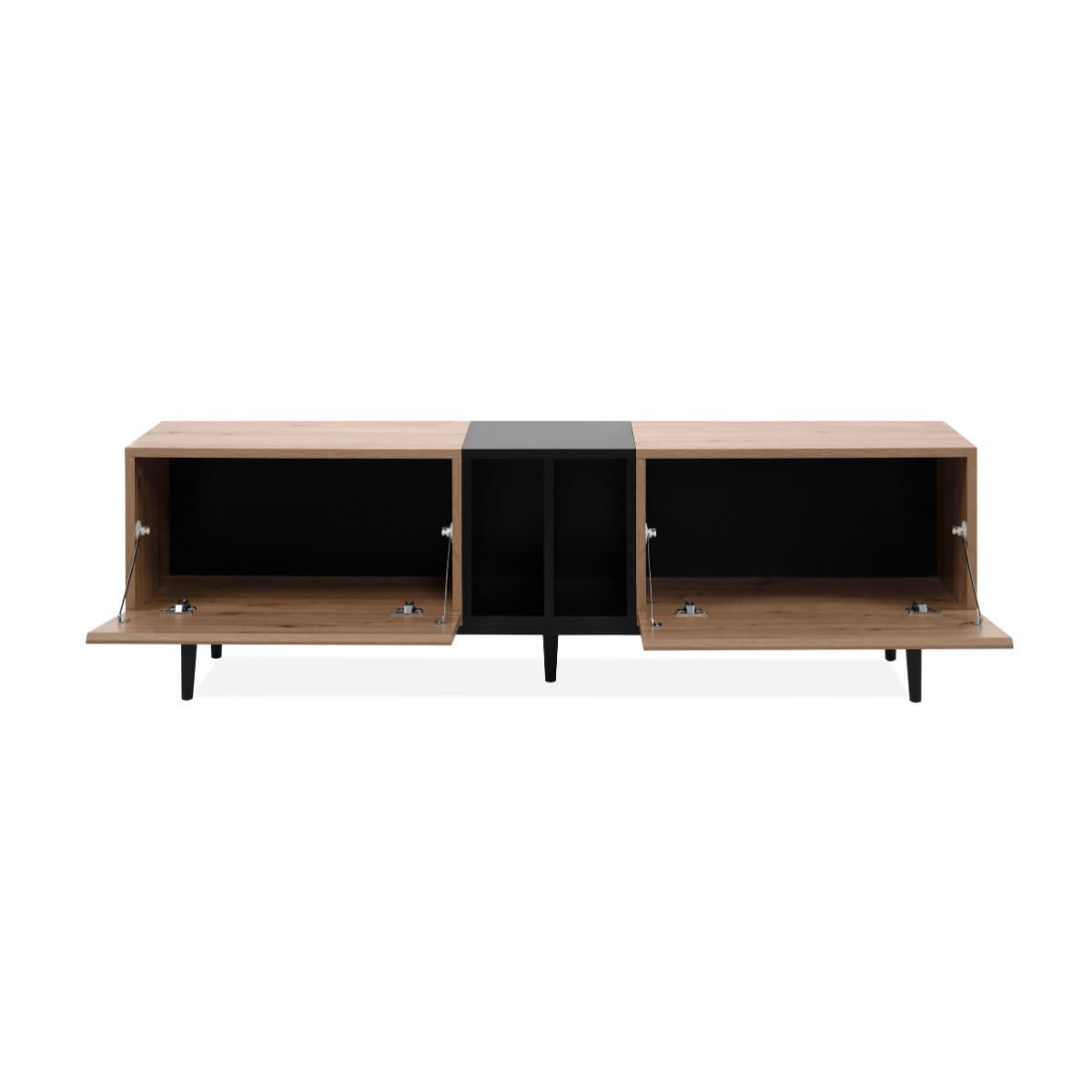 TV-MÖBEL mit 2 Klappen und 2 Nischen, Dekor Eiche Artisan und Schwarz 37/160/48 cm - Schwarz/Braun, Holzwerkstoff/Kunststoff (160/48/37cm) - Finori GmbH