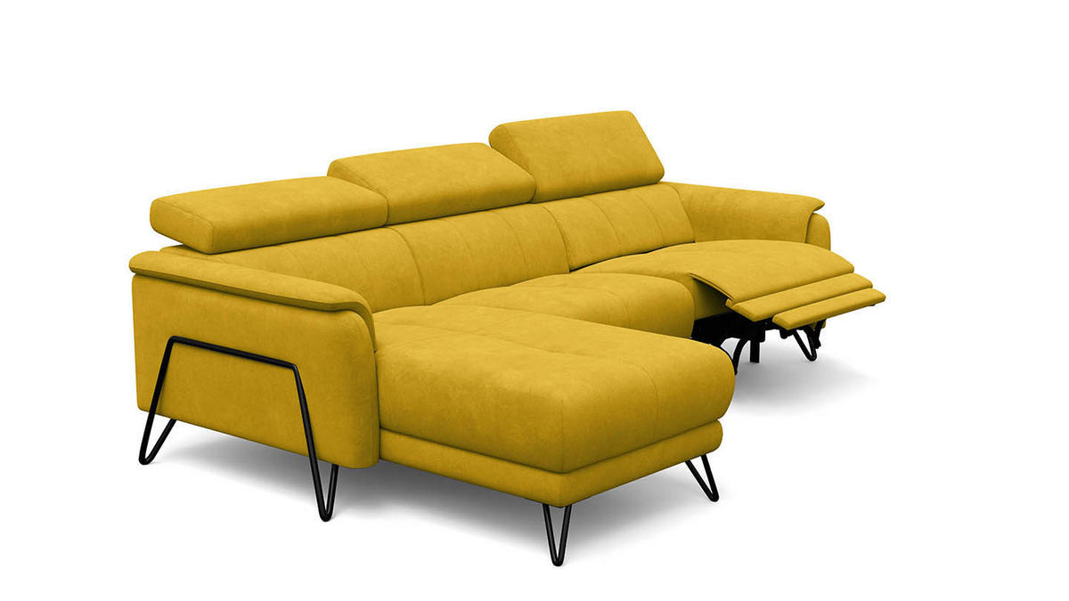 ECKSOFA RODEN 4-Sitzer mit Relax, dunkegelb, Veloursstoff - Gelb, Holz/Textil (268/92cm) - Wozimo
