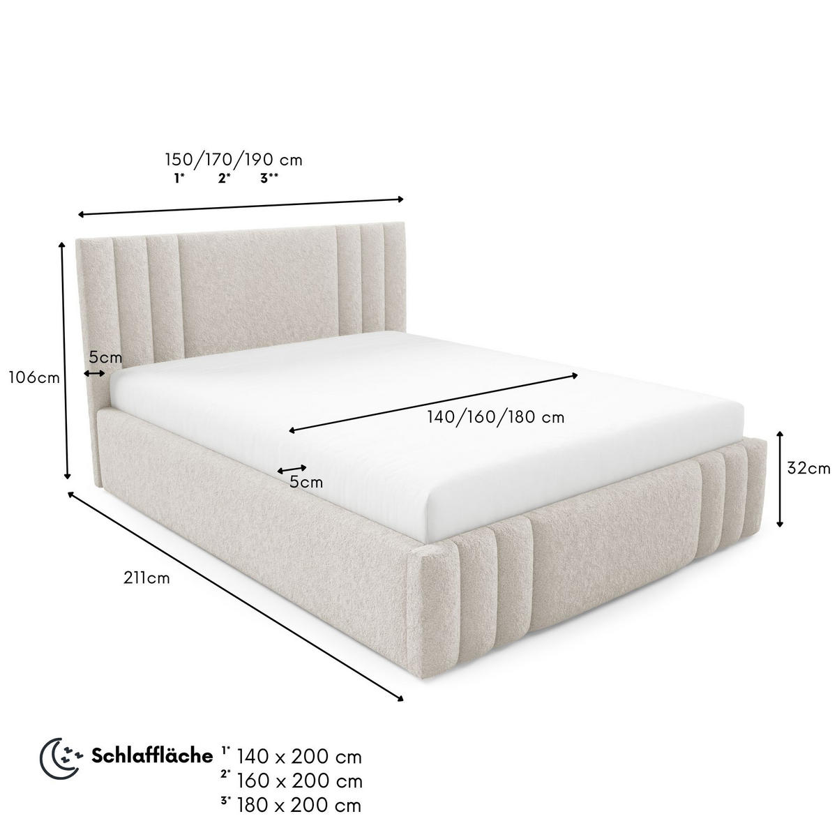 POLSTERBETT RIVIO Bettkasten Lattenrost 160x200 Beige - Beige, Holz (160/200cm) - Furnistar