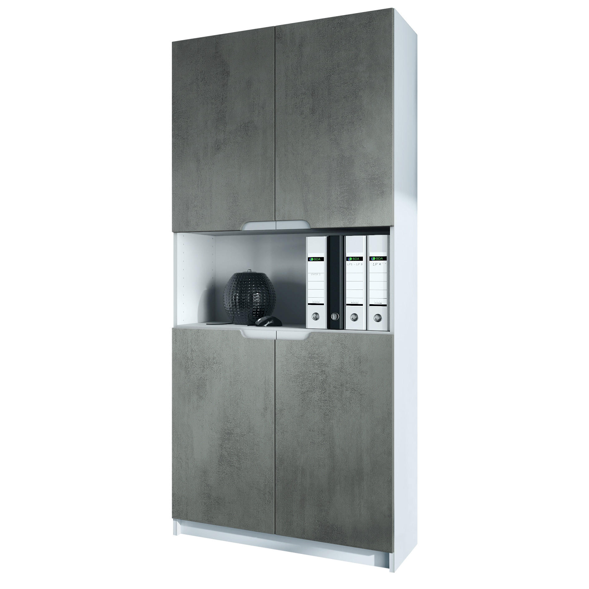 BÜROSCHRANK Logan Fronten in Beton Dunkel Optik - Dunkelgrau, Holzwerkstoff (82/184/37cm) - Vladon