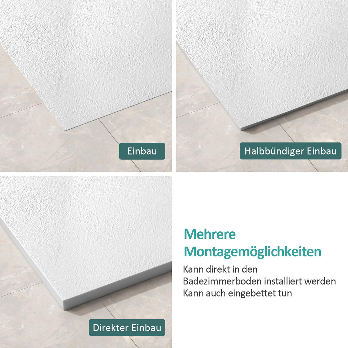 DUSCHWANNE mit rutschhemmender Oberfläche 90/90 cm, Weiß - Weiß, Naturmaterialien (90/2.6/90cm) - EMKE