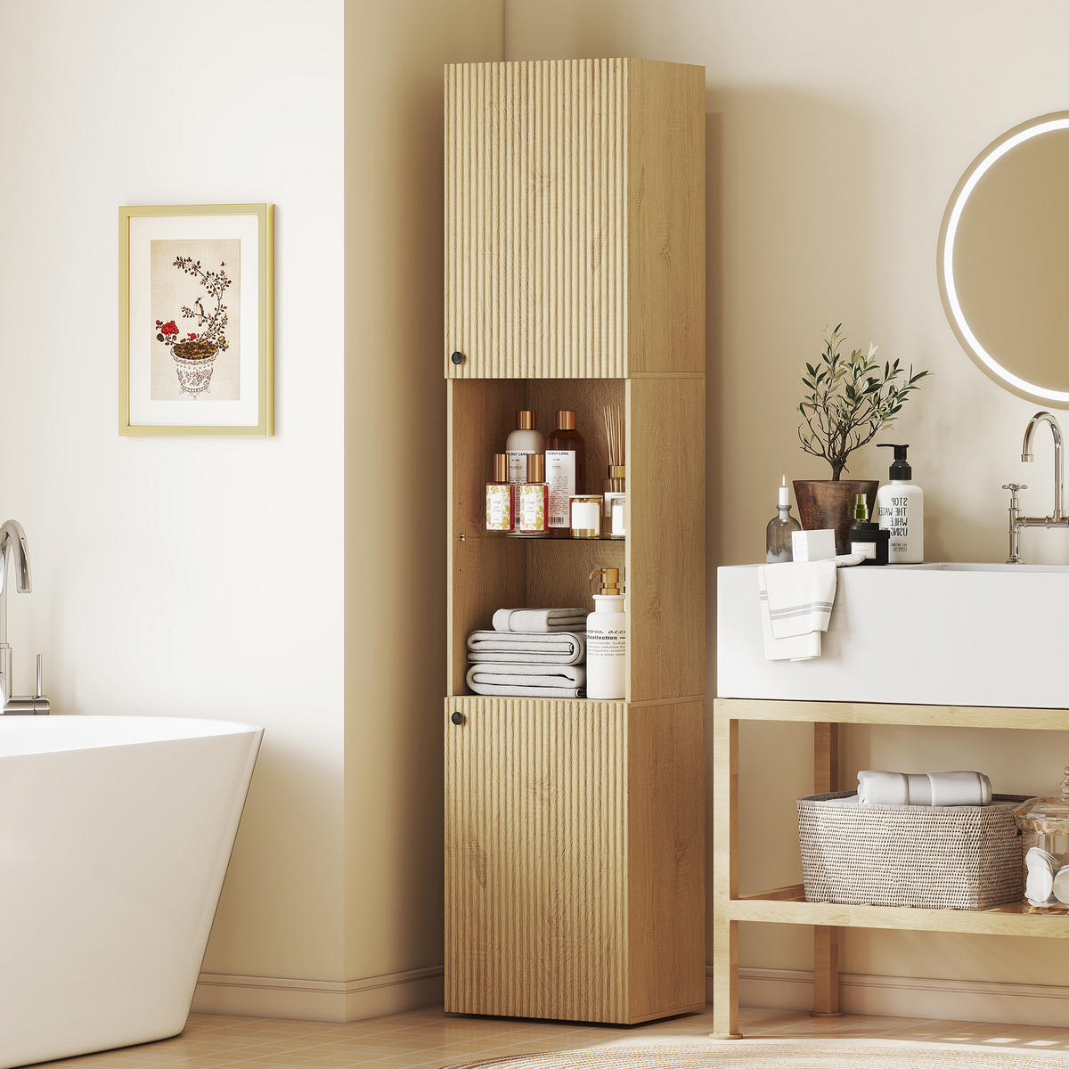 HOCHSCHRANK DE-12504 2 Türen mit verstellbaren Böden 40/31/182 cm Eiche - Eichefarben, Holzwerkstoff (31/182/40cm) - ComfortXL