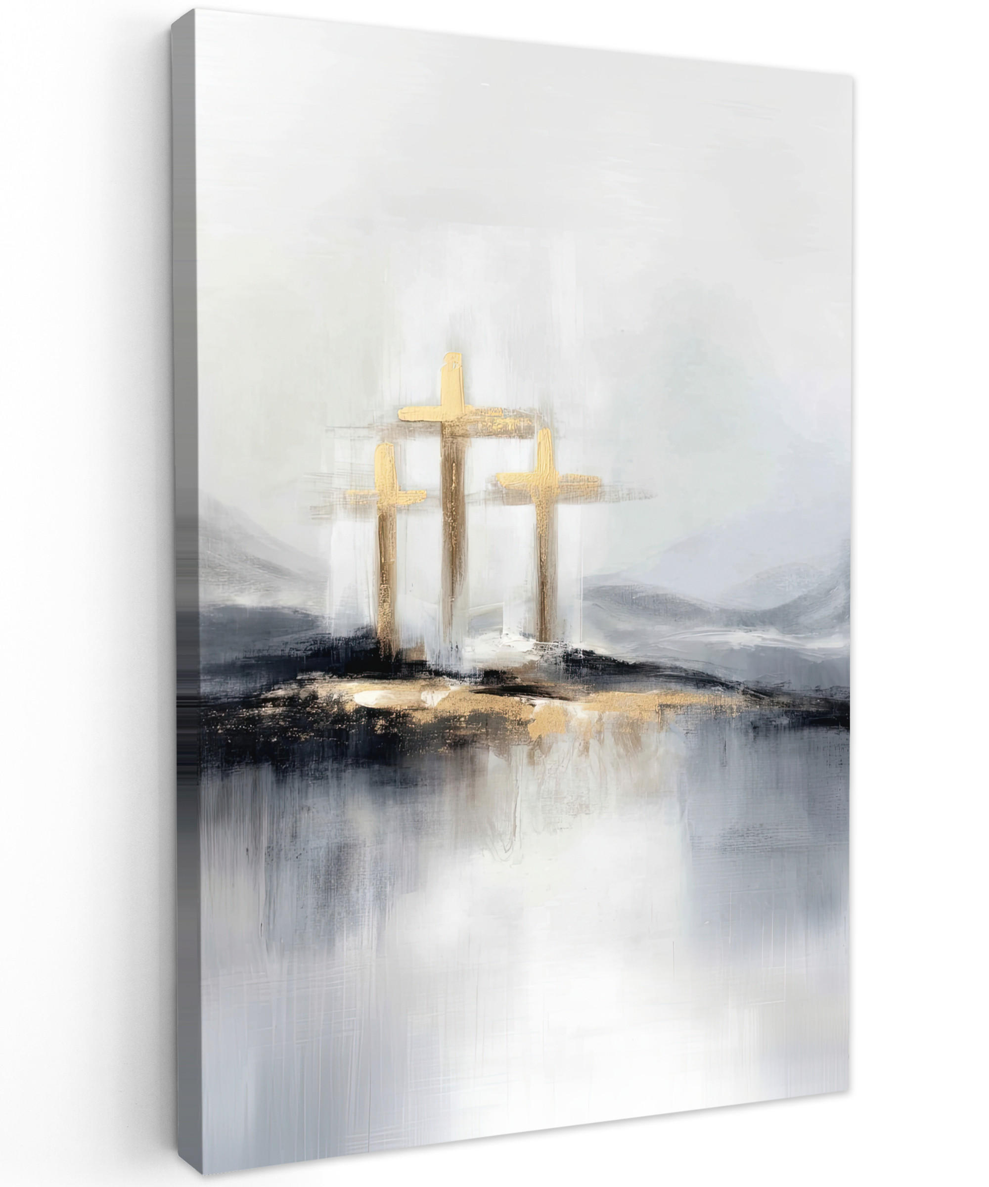 LEINWANDBILD Abstrakt - Malerei - Christentum - Kreuz Deko XXL 80x120 cm - Weiß, Textil (80/120cm) - MuchoWow