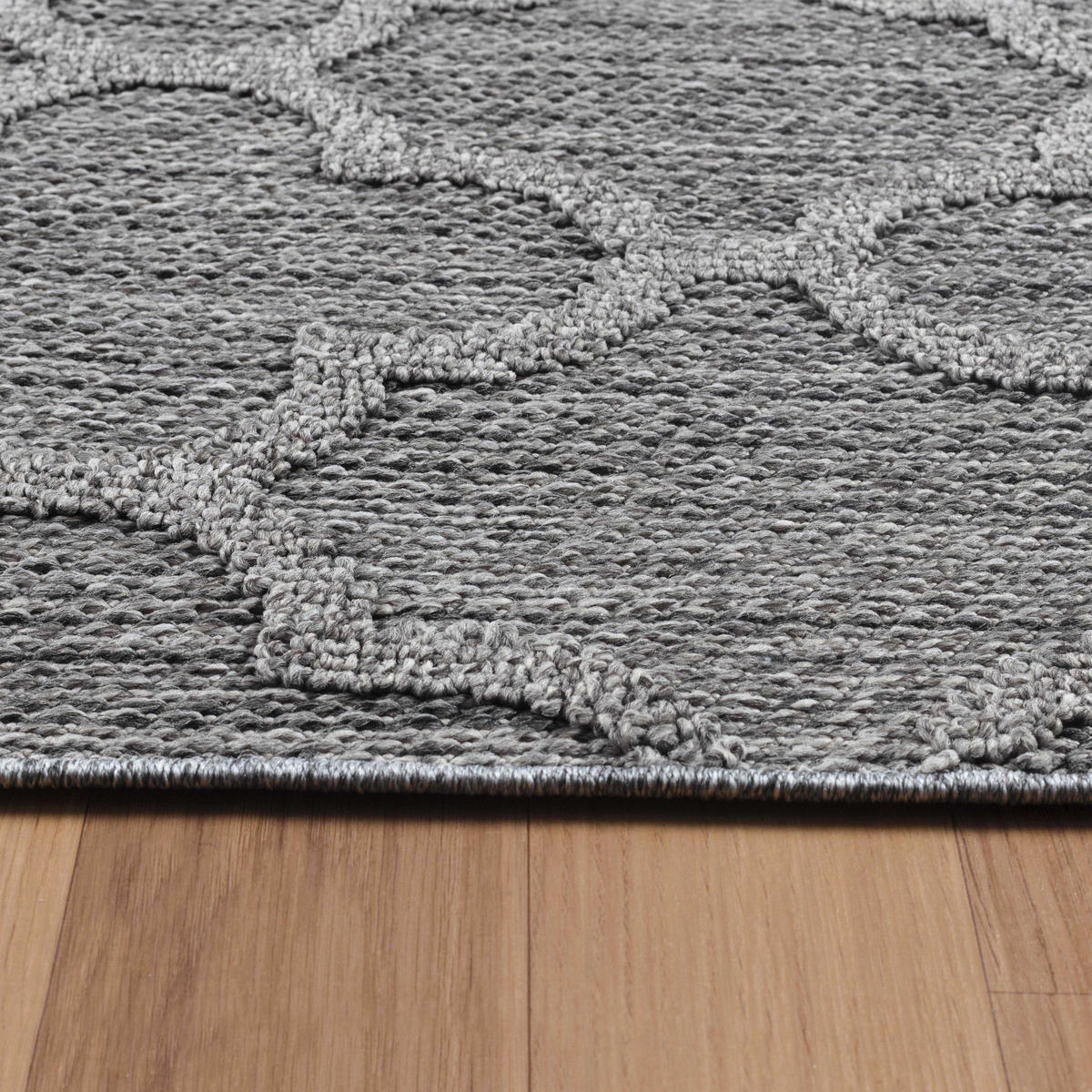TEPPICH Outdoor Flachgewebe Skandi-Muster Polypropylen Balkon Grau Rechteckig 200x290 - Grau, Textil (200/290cm) - KADIMA DESIGN