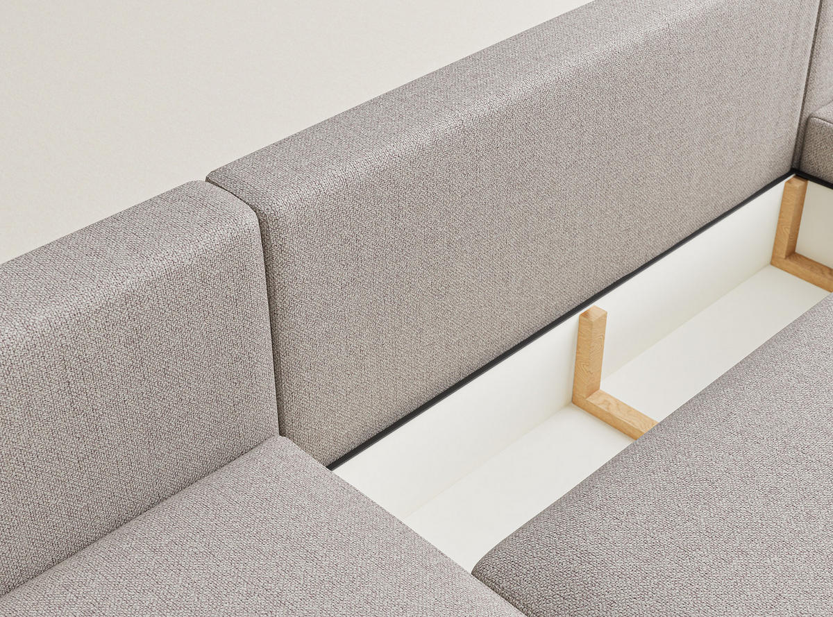 WOHNLANDSCHAFT MIT SCHLAFFUNKTION Numba Beige Webstoff - Schwarz/Grau, Holz/Holzwerkstoff (397/70/153cm) - Maison de Reve