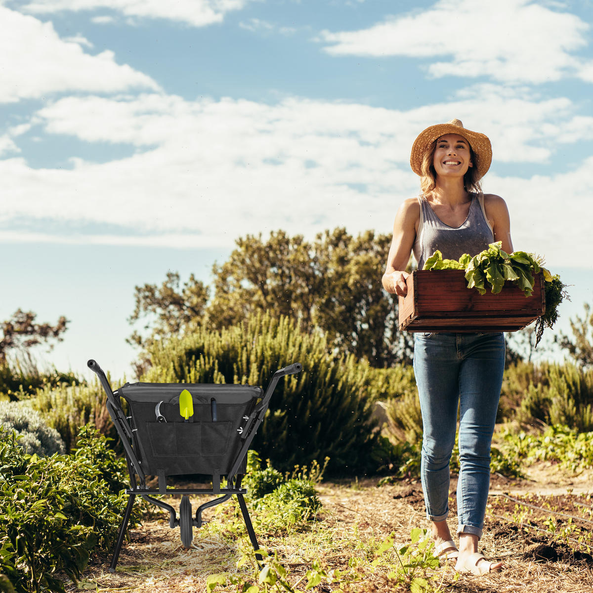 FALTSCHUBKARRE - Schwarz, Kunststoff/Textil (112/70/67cm) - Relaxdays