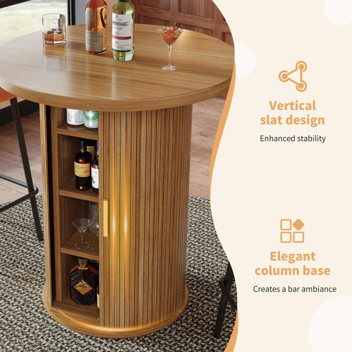 BARTISCH mit Stauraum 60 x 60 x 91,6 cm Holzoptik - Birnbaumfarben, Metall (60/60/91.6cm) - Meubliv