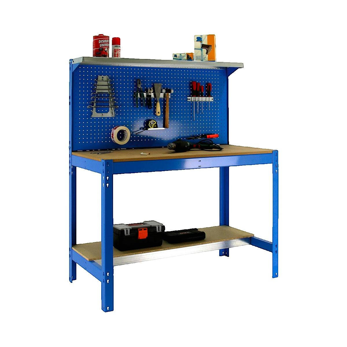 WERKBANK BUFFALO mit Werkzeugwand und Ablage | HxBxT 84x120x61cm | Traglast 600kg | Blau - Blau, Metall (121/144.5/61cm) - Sonstige