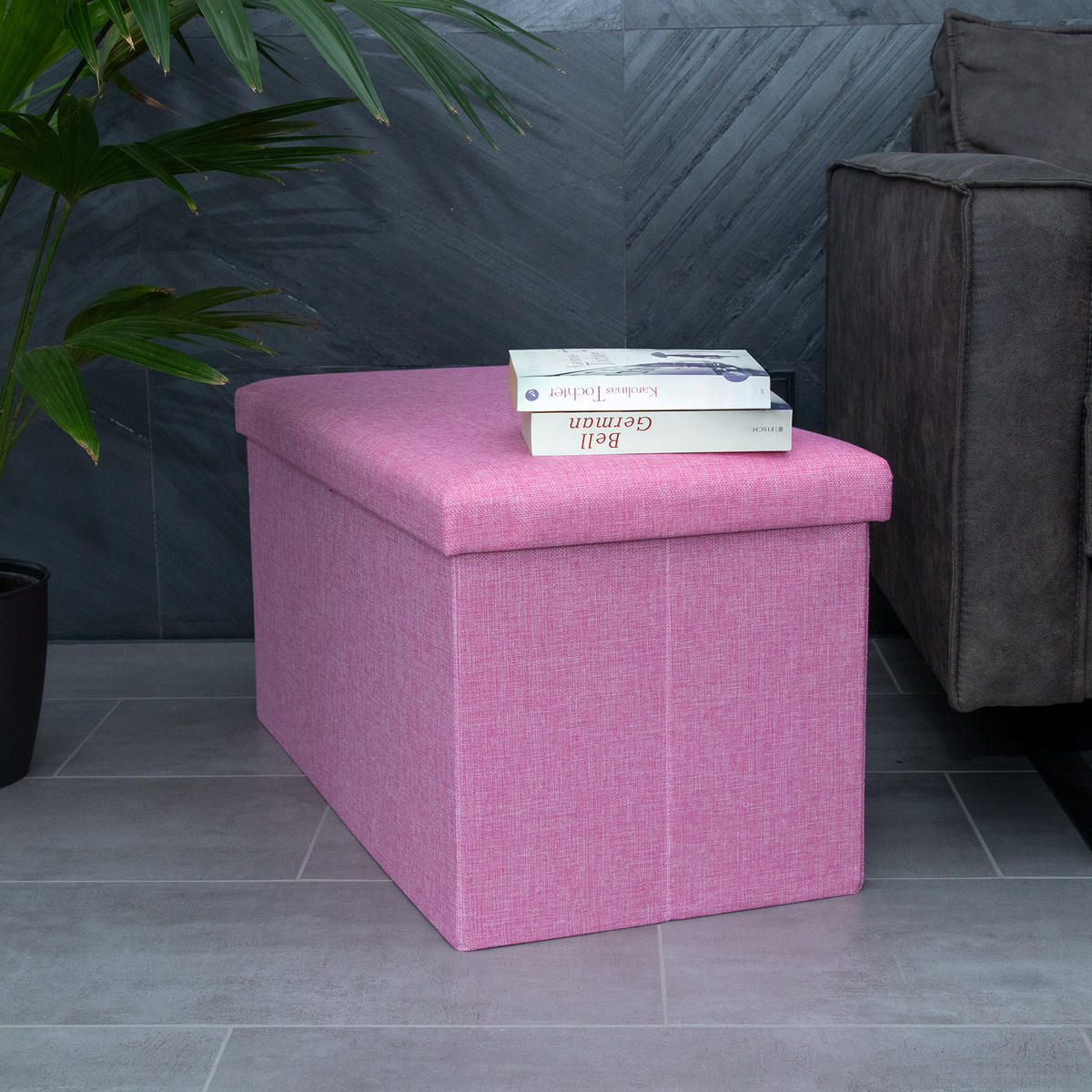 SITZBANK Faltbar in Leinen Optik 78/38/38 cm (Pink) - Pink, Textil (78/38/38cm) - Intirilife