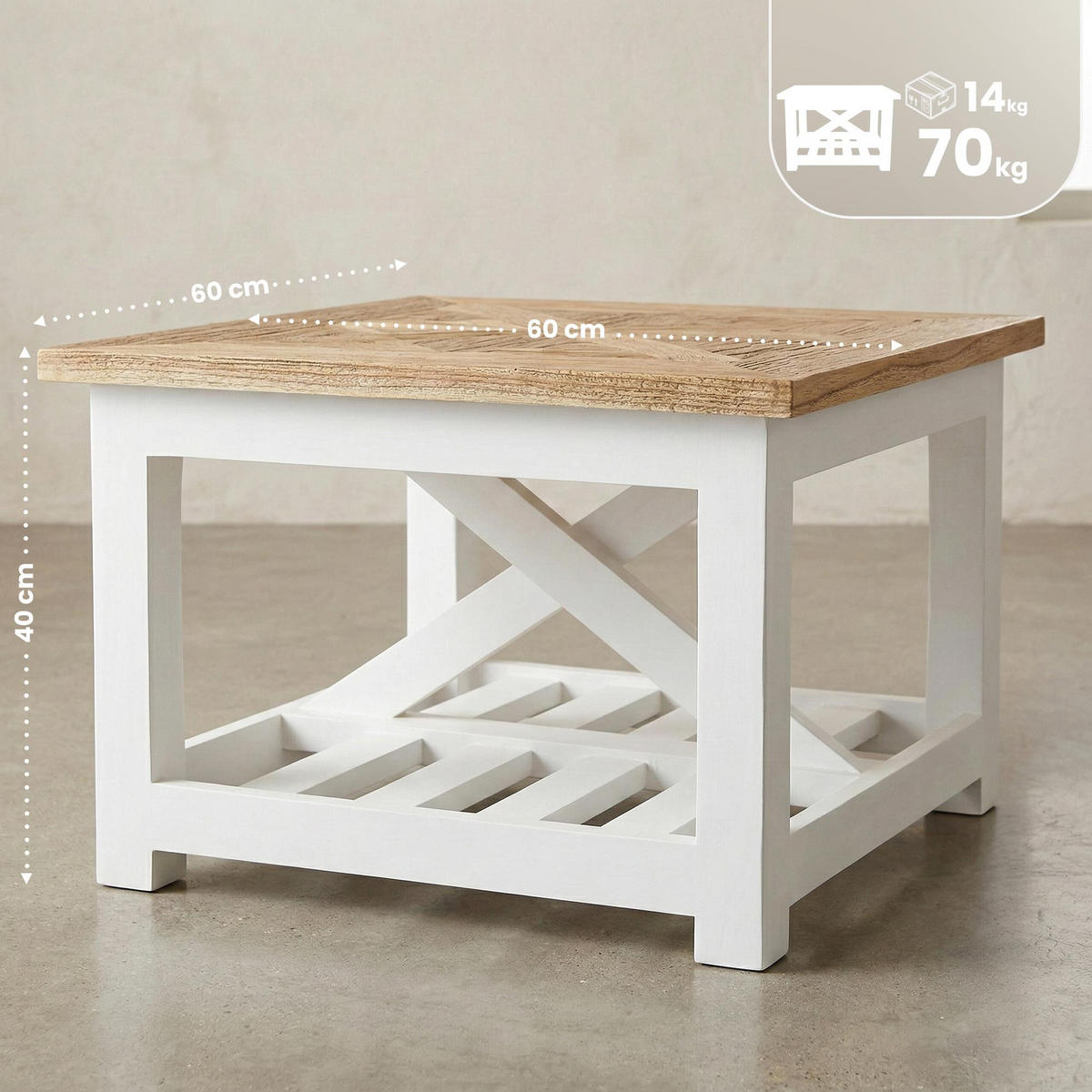 COUCHTISCH Tilly Ablage 60x60x40cm Holz Natura Beistelltisch - Naturfarben, Holz (60/60/40cm) - DELUKE