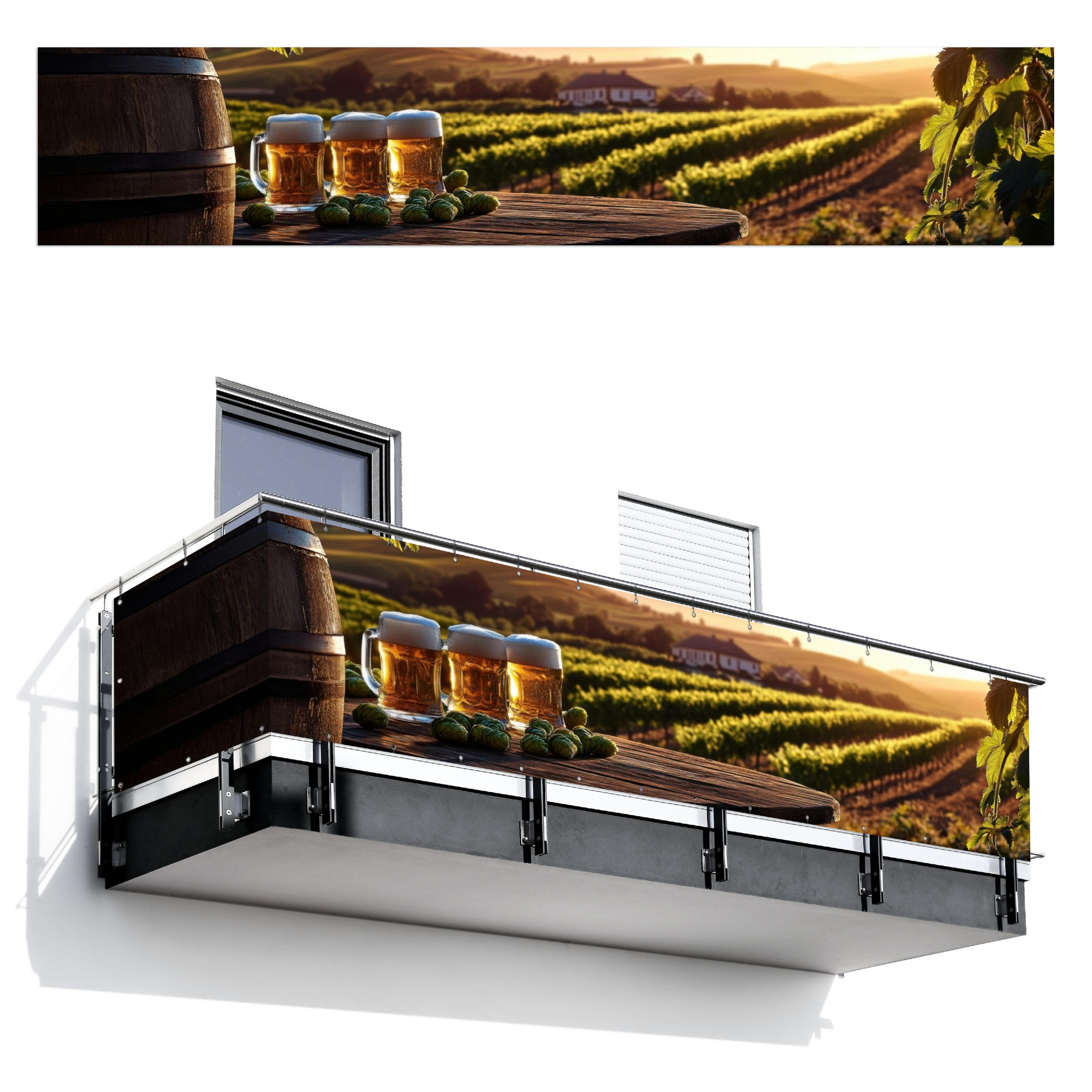 BALKON-SICHTSCHUTZ Bier - Hopfen - Landschaft - Grün, Kunststoff (500/95cm) - MuchoWow