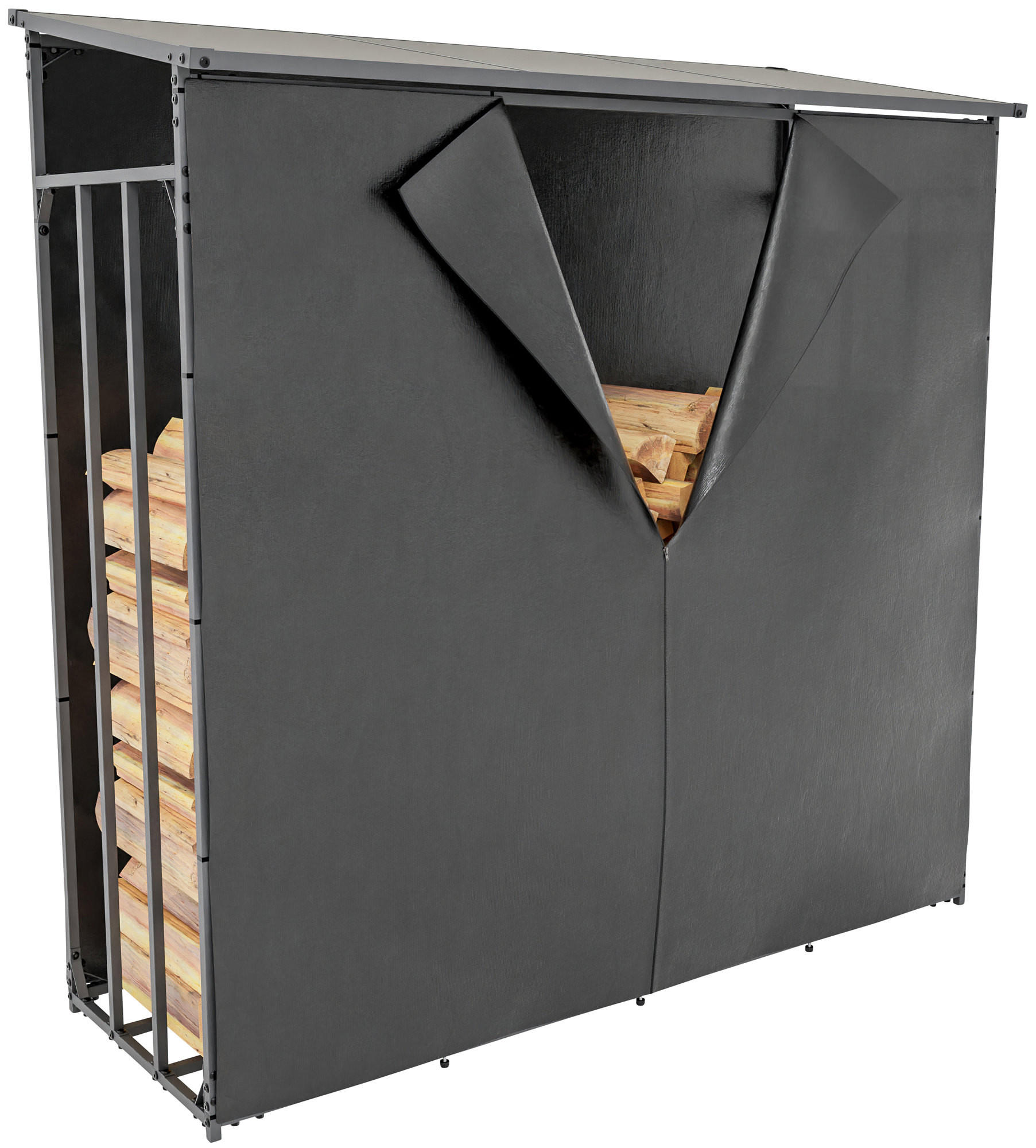 KAMINHOLZREGAL 185/70/185 cm Metall anthrazit - Anthrazit/Schwarz, Metall (185/185/70cm) - CLP