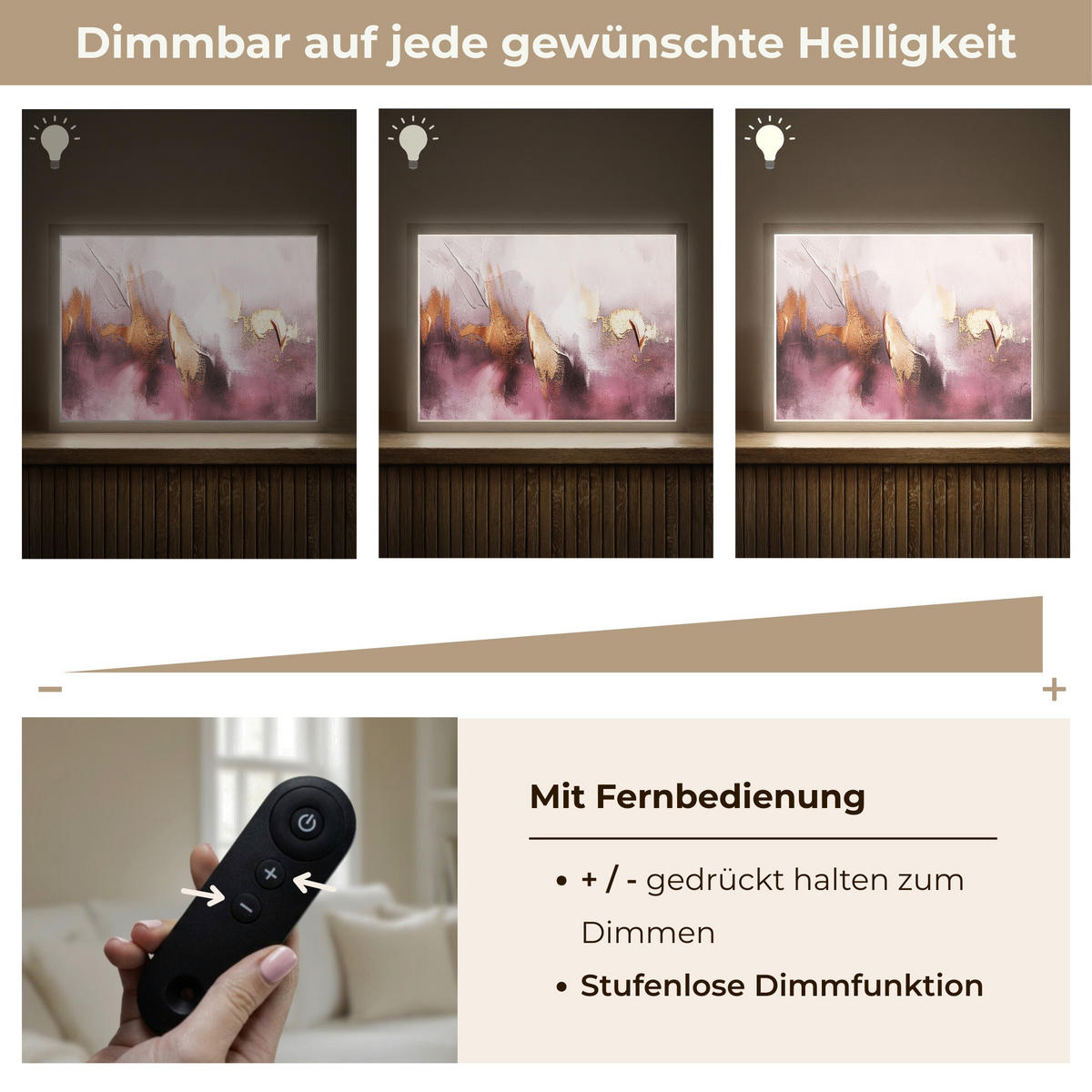 NÁSTĚNNÁ LAMPA S AKUMULÁTOREM Fialová - abstraktní - barva - zlatá 40x30 cm - světle fialová, kompozitní dřevo (40/30/8cm) - OnlyWow