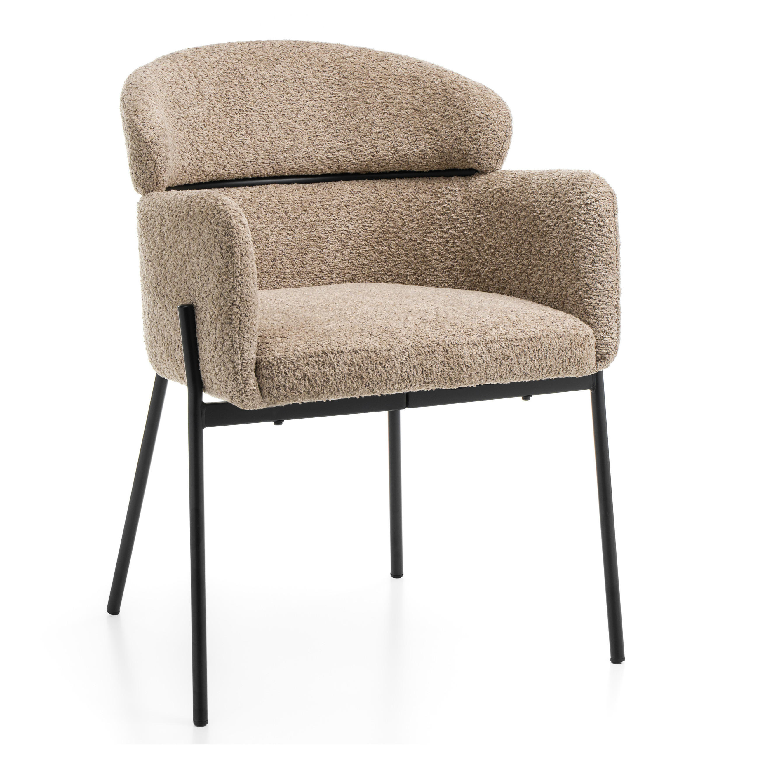 STUHL BOLZANO gepolsterter mit Steppung - dunkelbeige - Boucle - Beige/Schwarz, Textil/Metall (62/80/61cm) - NEW HOME