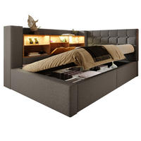 POLSTERBETT 90/200 cm mit LED-Beleuchtung, Bettkasten und L-Kopfteil - Grau, Textil (90/200cm) - BEAOK