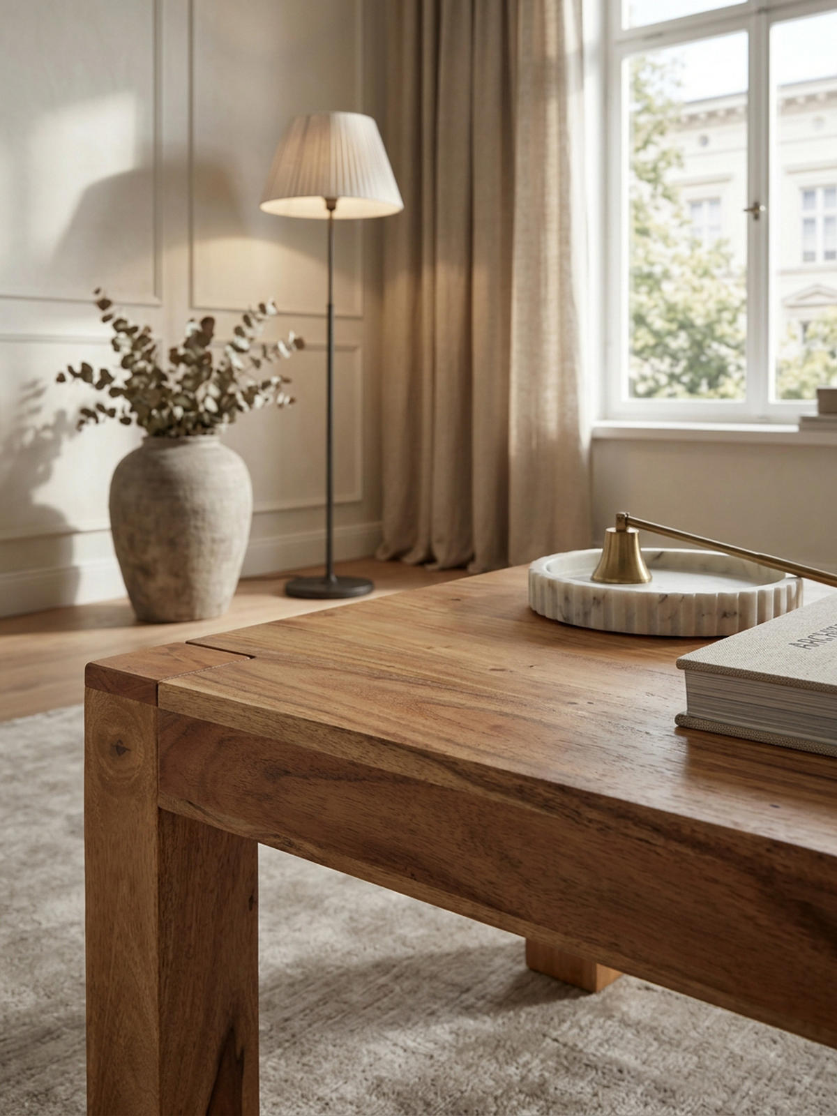 COUCHTISCH aus Akazienholz, rustikal, quadratisch, handgefertigt, Beige 110x60x40 cm - Beige, Holz (60/110/40cm) - KADIMA DESIGN