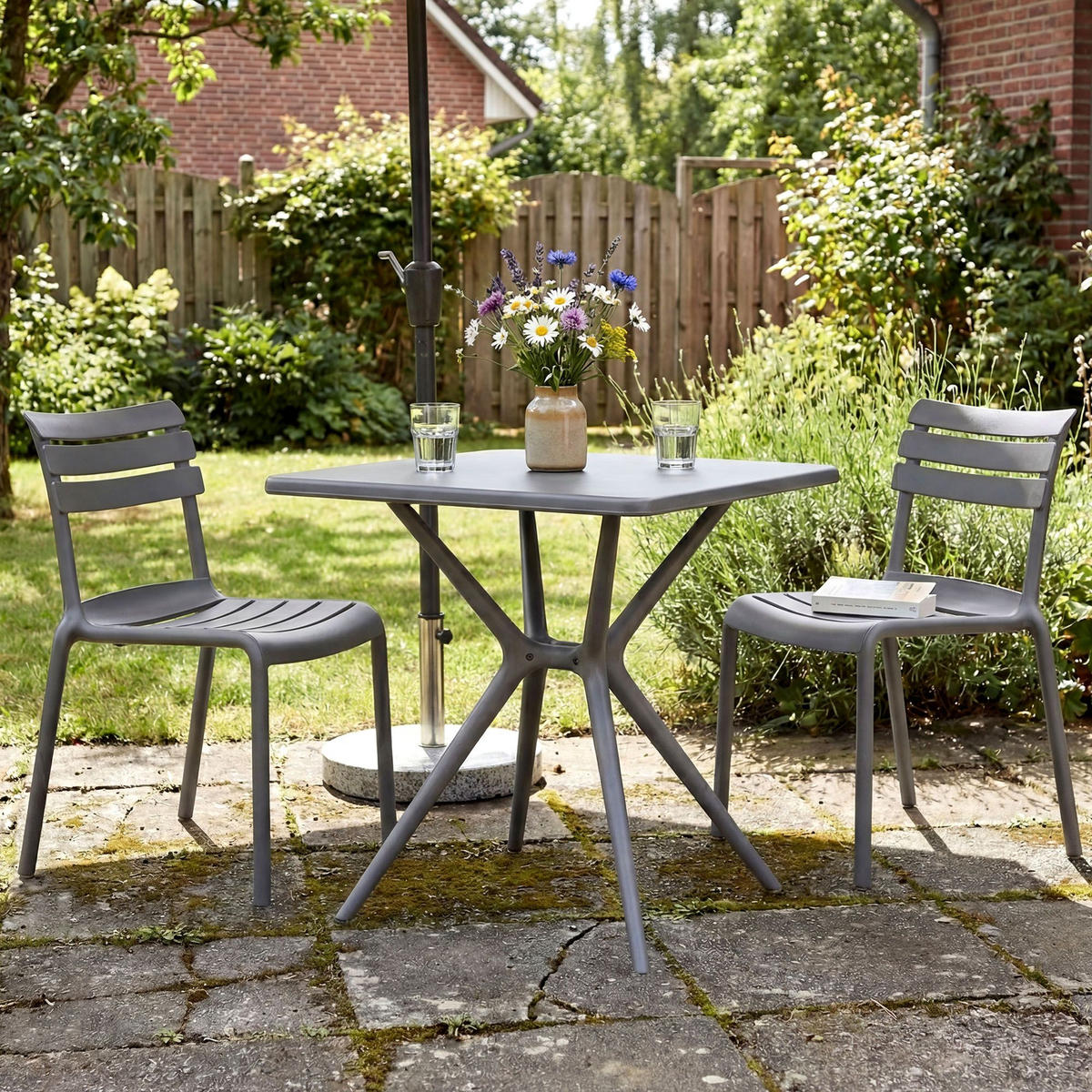 GARTENSITZGRUPPE 2 Kunststoff Dunkelgrau - Dunkelgrau, Kunststoff - CLP