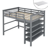 HOCHBETT 140/200 cm grau mit Ablagefächern und Unterbettschreibtisch mit Matratze - Grau, Holzwerkstoff (140/200cm) - OKWISH