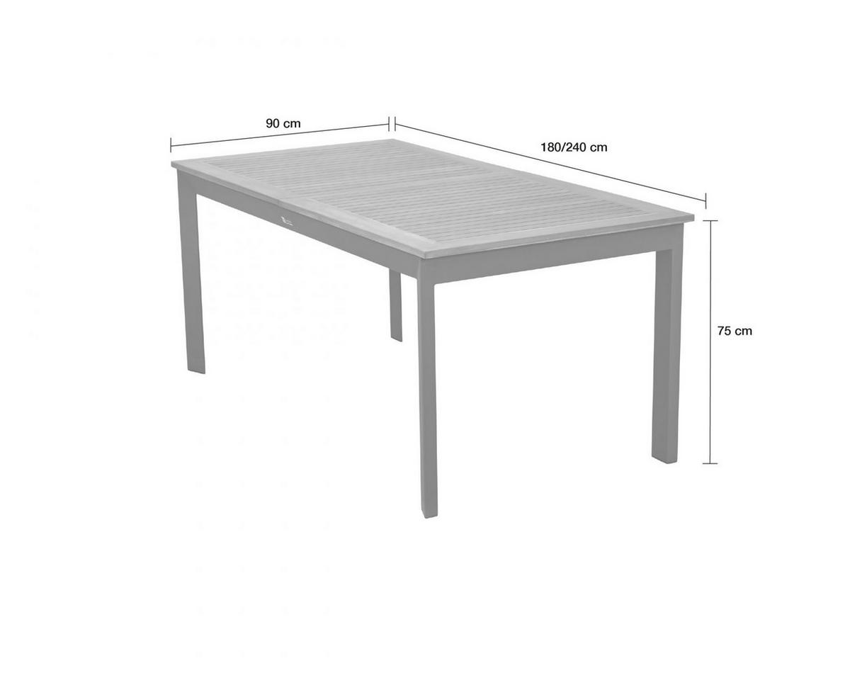 GARTENTISCH New Jersey 180/240x90x75 cm, Teakholz, Anthrazit - Anthrazit, Holz (90/240/75cm) - dasmöbelwerk