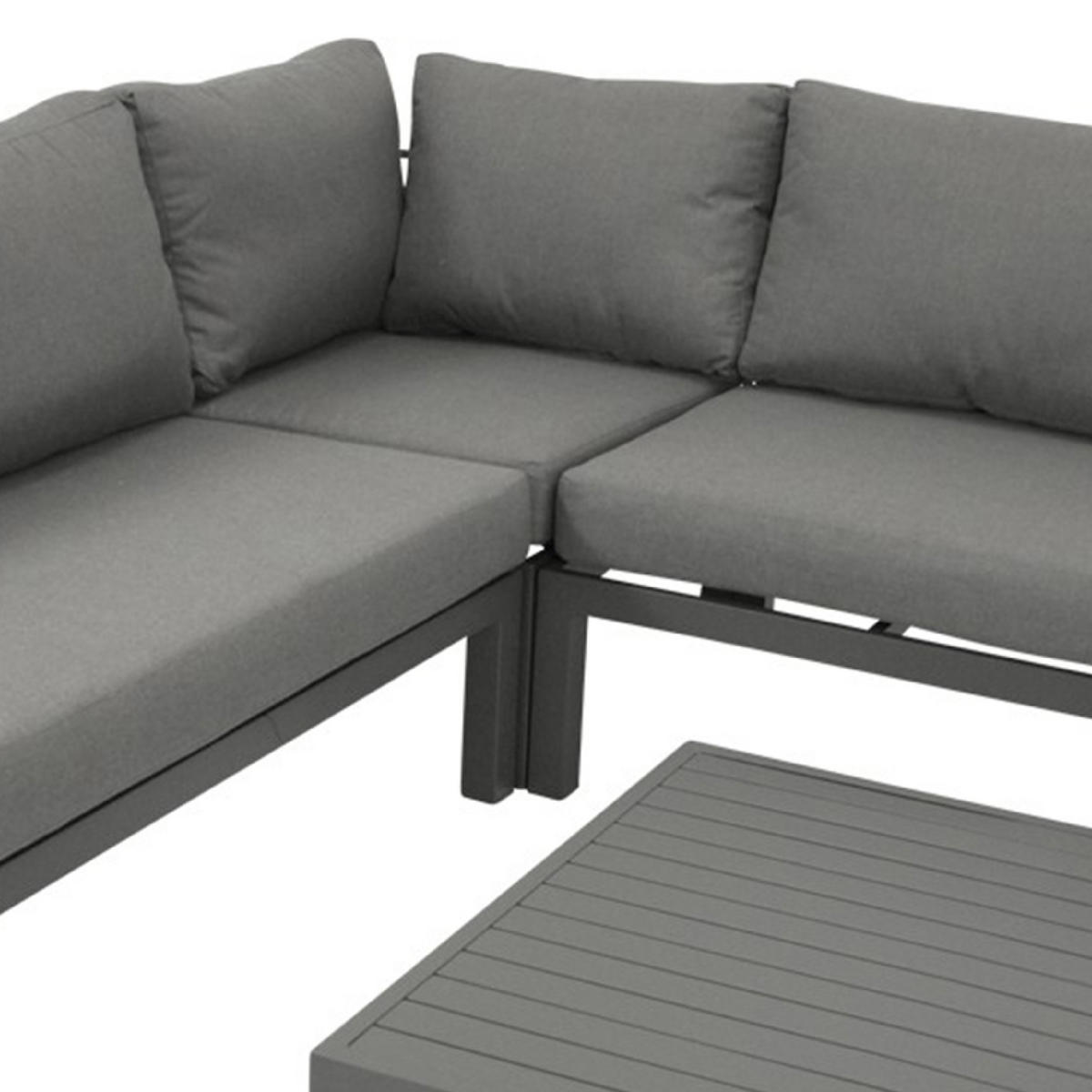 LOUNGE-SET Solihull - Sitzgruppe 4-teilig aus gebürstetem Aluminium, Tischplatte und Armlehnen aus Kunstholz dunkelgrau - Grau, Metall - TPFGarden