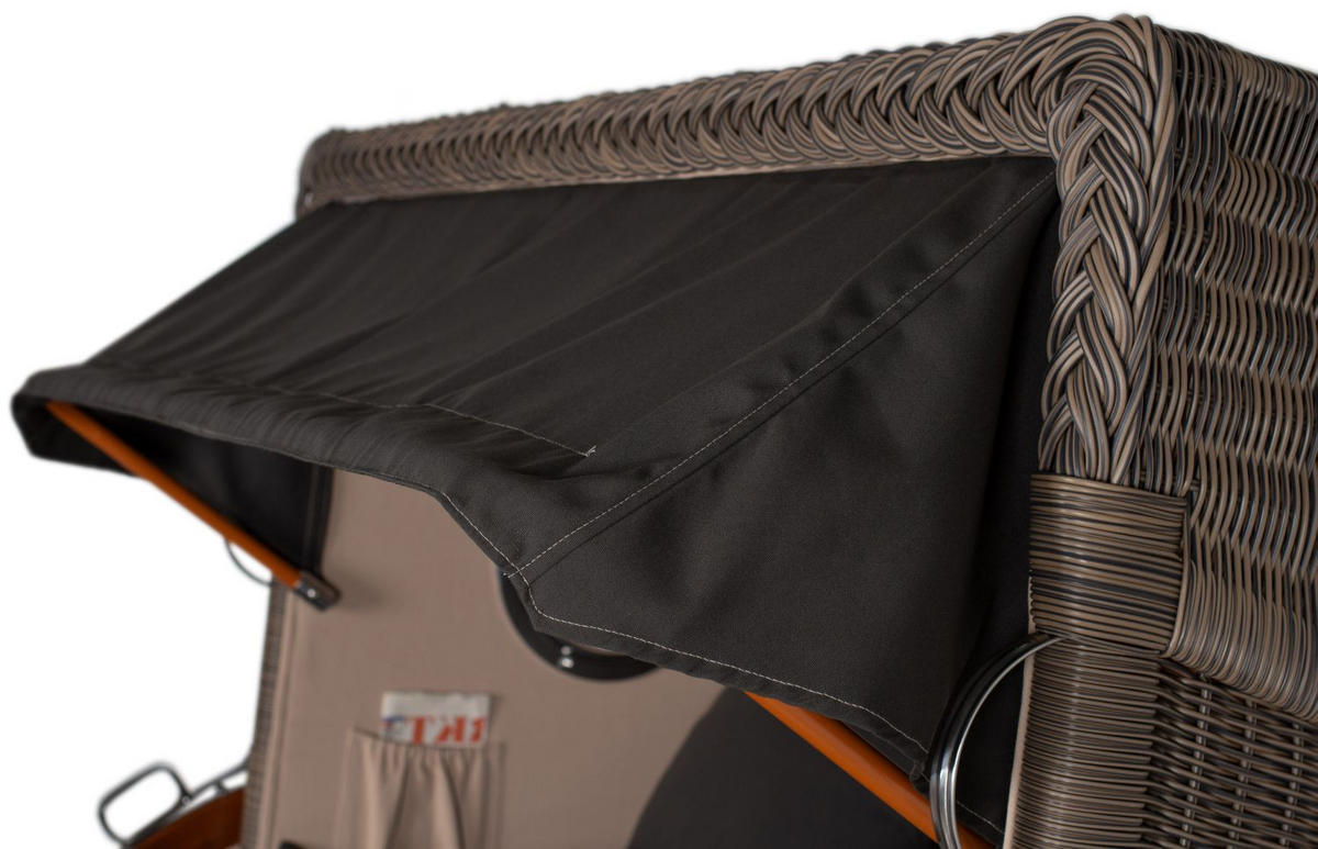 STRANDKORB Komplettset: Ammersee Grande XL Mahagoni Bullauge - PE grau - Modell 548 - Grau, Holz/Kunststoff (142/165/95cm) - bene living