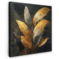 LEINWANDBILD Golden Leaf Komposition - Botanical Luxury Wandbild Wohnzimmer 50x50 cm - Goldfarben/Schwarz, Textil (50/50cm) - MuchoWow