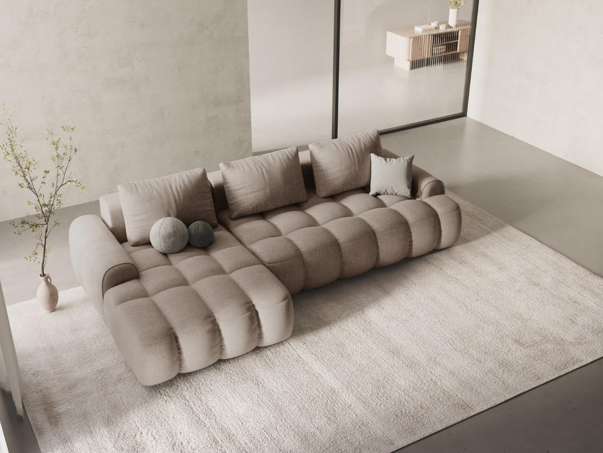 AUSKLAPPBARES-ECKSOFA links mit Container Linz aus strukturiertem Stoff sandfarben 3 Sitzplätze - Sandfarben, Textil (142/275cm) - Cosmopolitan Design