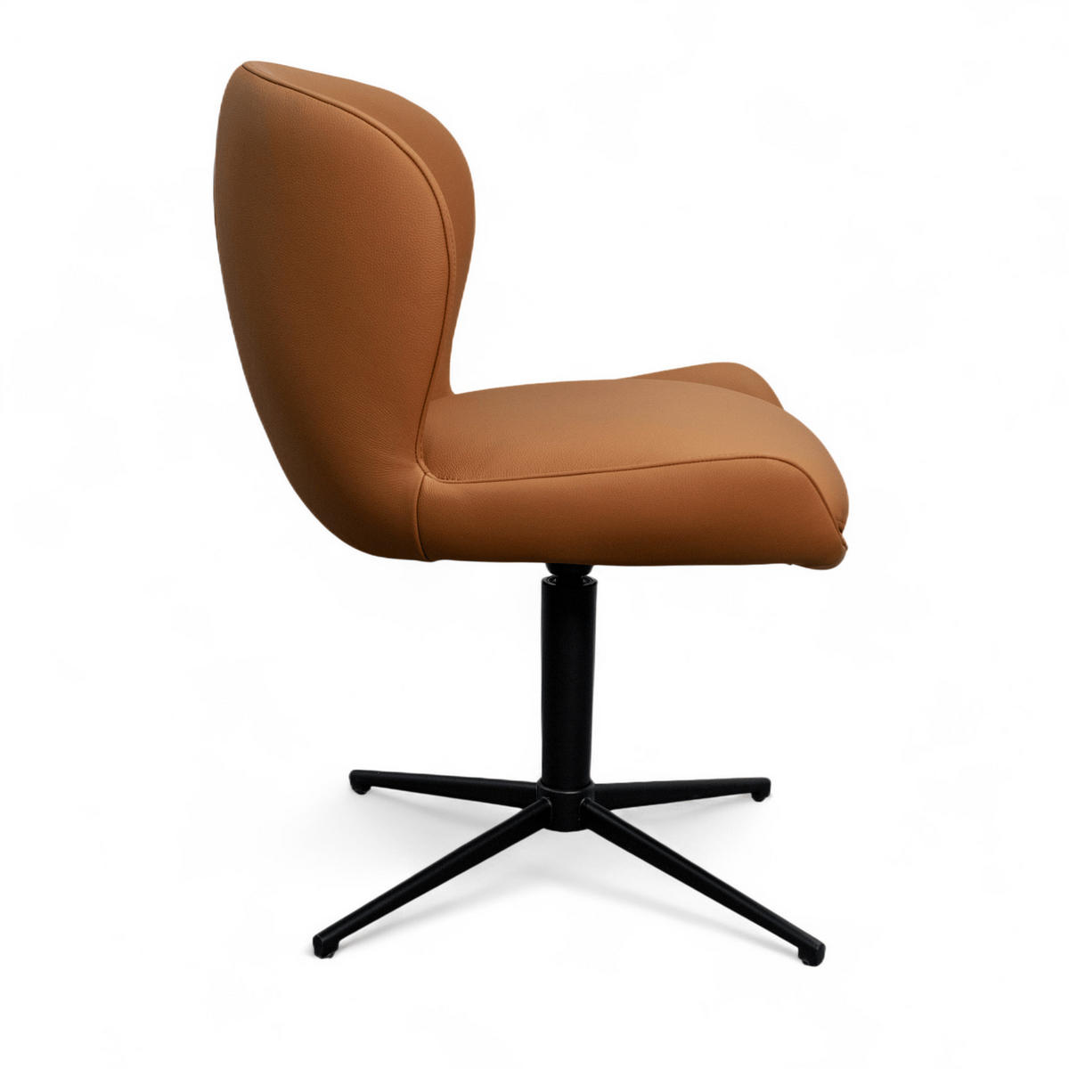 STUHL-SET 4 Stück in Echtleder Cognacbraun - Schwarz/Braun, Leder/Metall (57/83/63cm) - Furnhouse