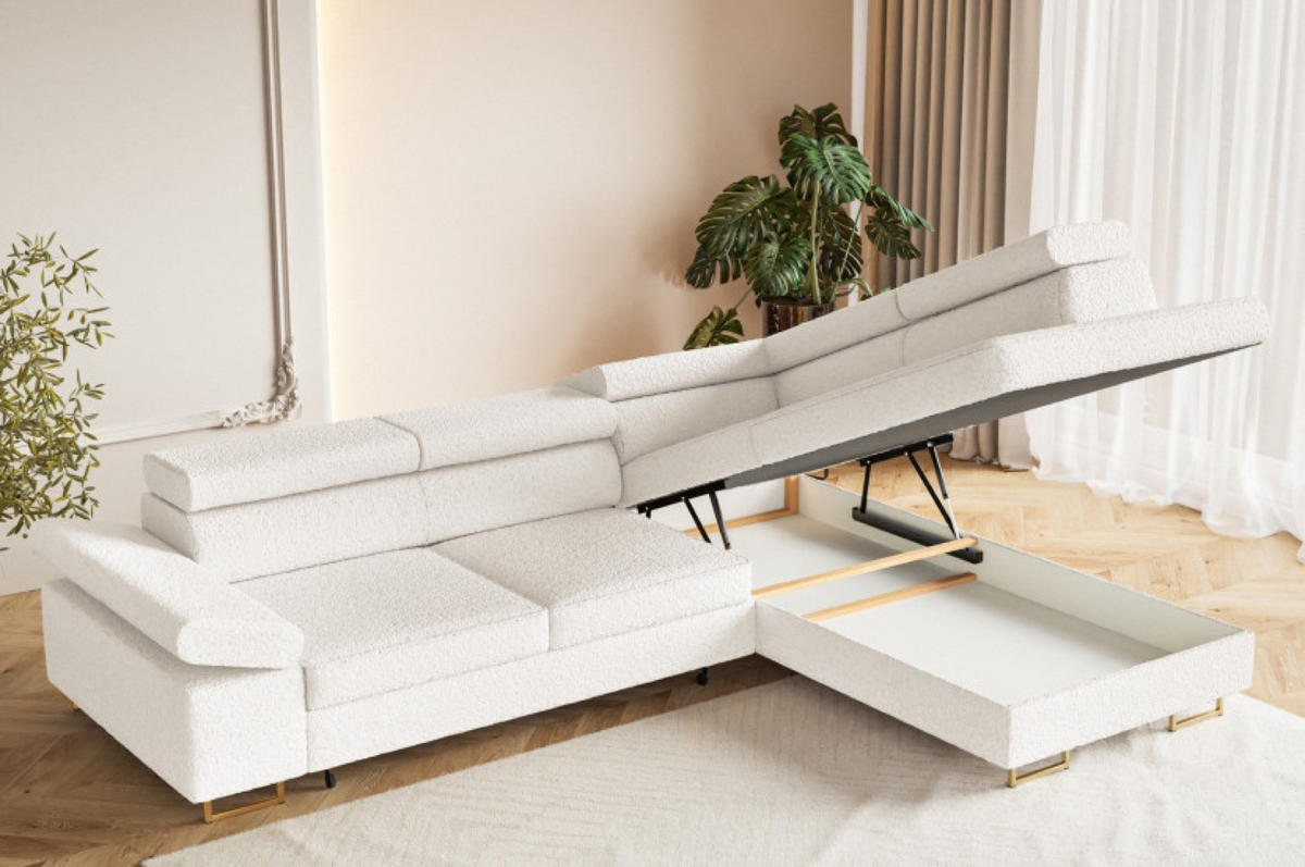 ECKSOFA Ecru ALEX Mit Verstellbaren Kopfstützen Rechts - Ecru, Textil (203/274cm) - Sepro Meble