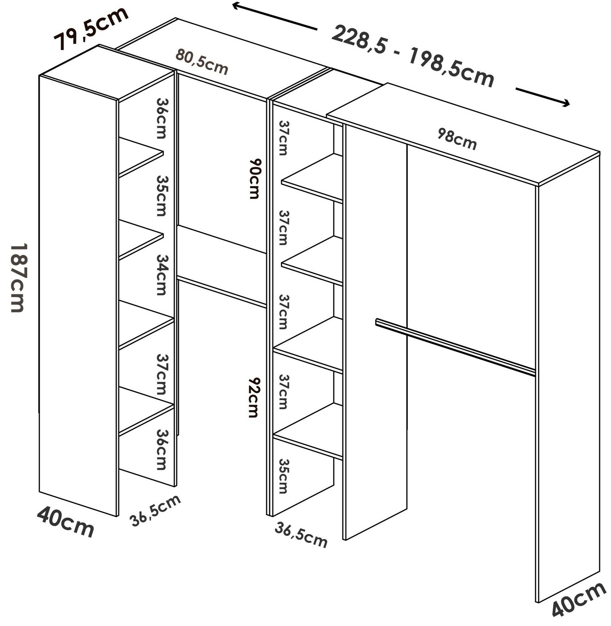 Thumbnail - Dmora Offener, Weiß, Holzwerkstoff, 9 Fächer, 228x187x79.4 cm, Schlafzimmer, Kleiderschränke