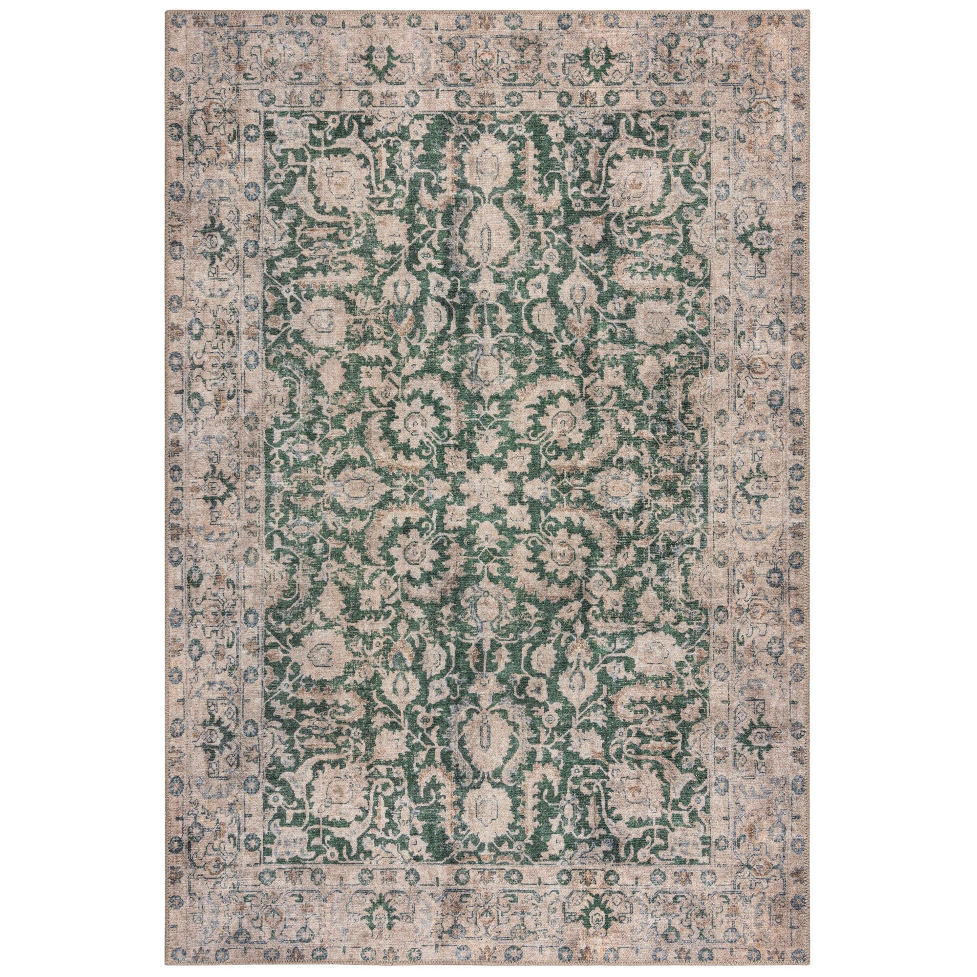 TEPPICH waschbar Vintage Floral Muster, Orientalisch, Esszimmer schmutzabweisend Grün Rechteckig 190x290 - Grün, Textil (190/290cm) - KADIMA DESIGN