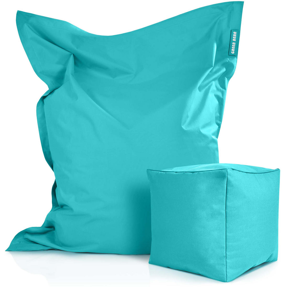 XXL-SITZSACK + Pouf 2er Set - 140x180cm - Türkis, Textil (140/25/180cm) - Green Bean