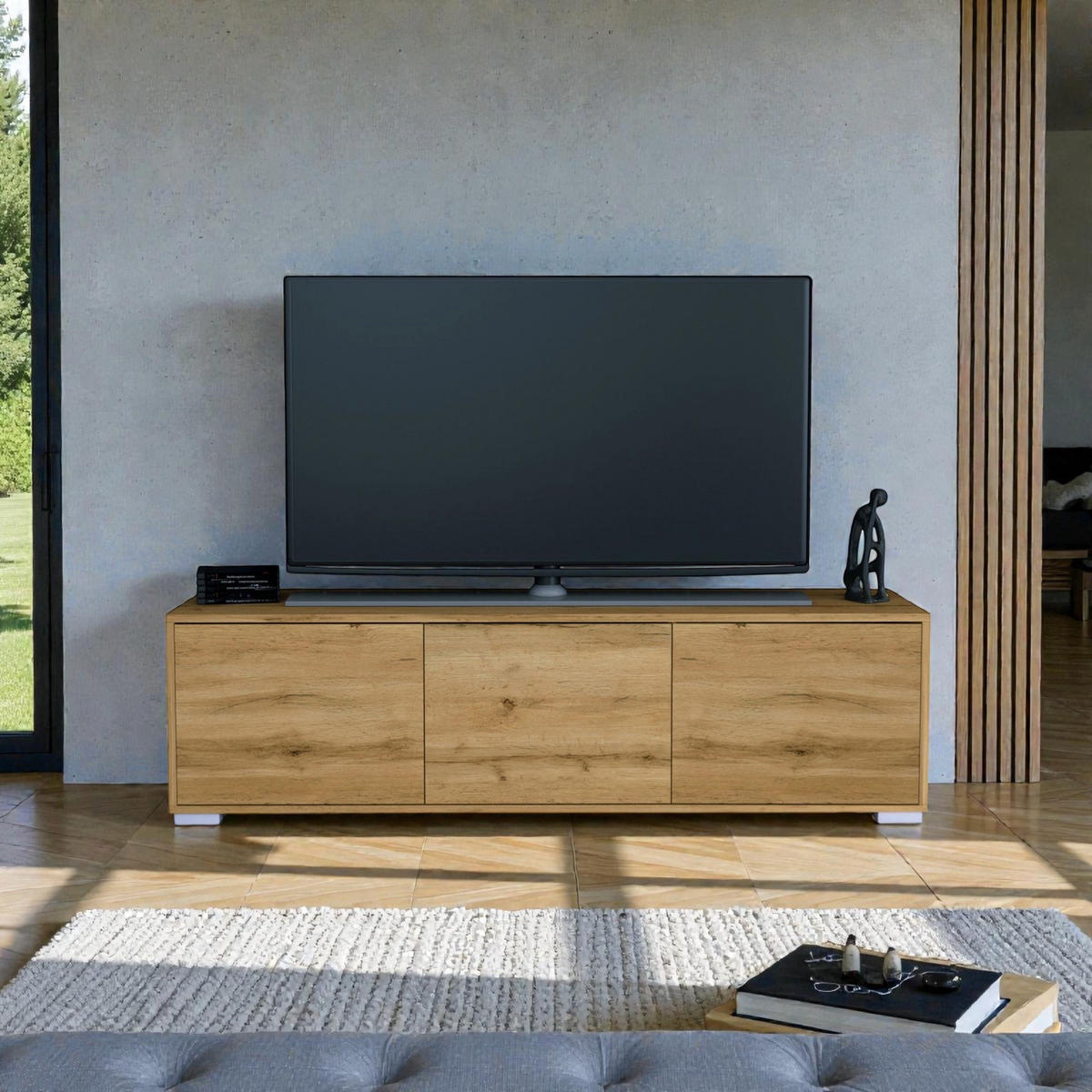 TV-BOARD Elena, Lowboard mit Push-to-Open, Made in Germany, Moderner Fernsehschrank, Eiche Evoke (152,5 x 43 x 37 cm) - Eiche Wotan, Holzwerkstoff (152.5/43/37cm) - InnoFurn