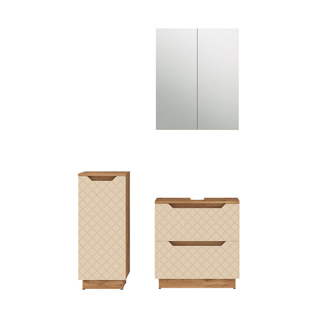 BADMÖBEL-SET Lotta Eiche/Kaschmir mit Kachelstruktur 3 Teile - Kaschmir, Holzwerkstoff (59.8/62.5/32cm) - Vicco