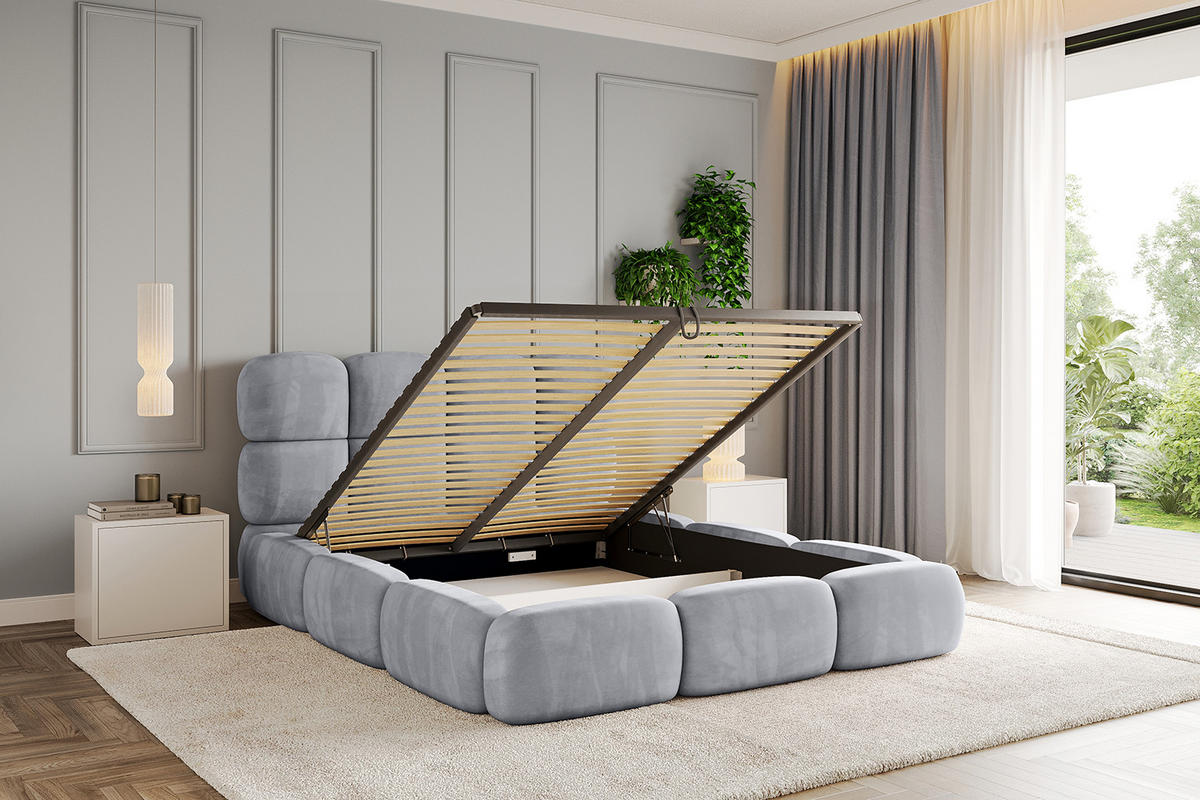POLSTERBETT mit Bettkasten und Lattenrost, Boxbett ohne Matratze - NOMA 200x200 Hellgrau - Hellgrau, Holzwerkstoff/Textil (200/200cm) - ALTDECOR