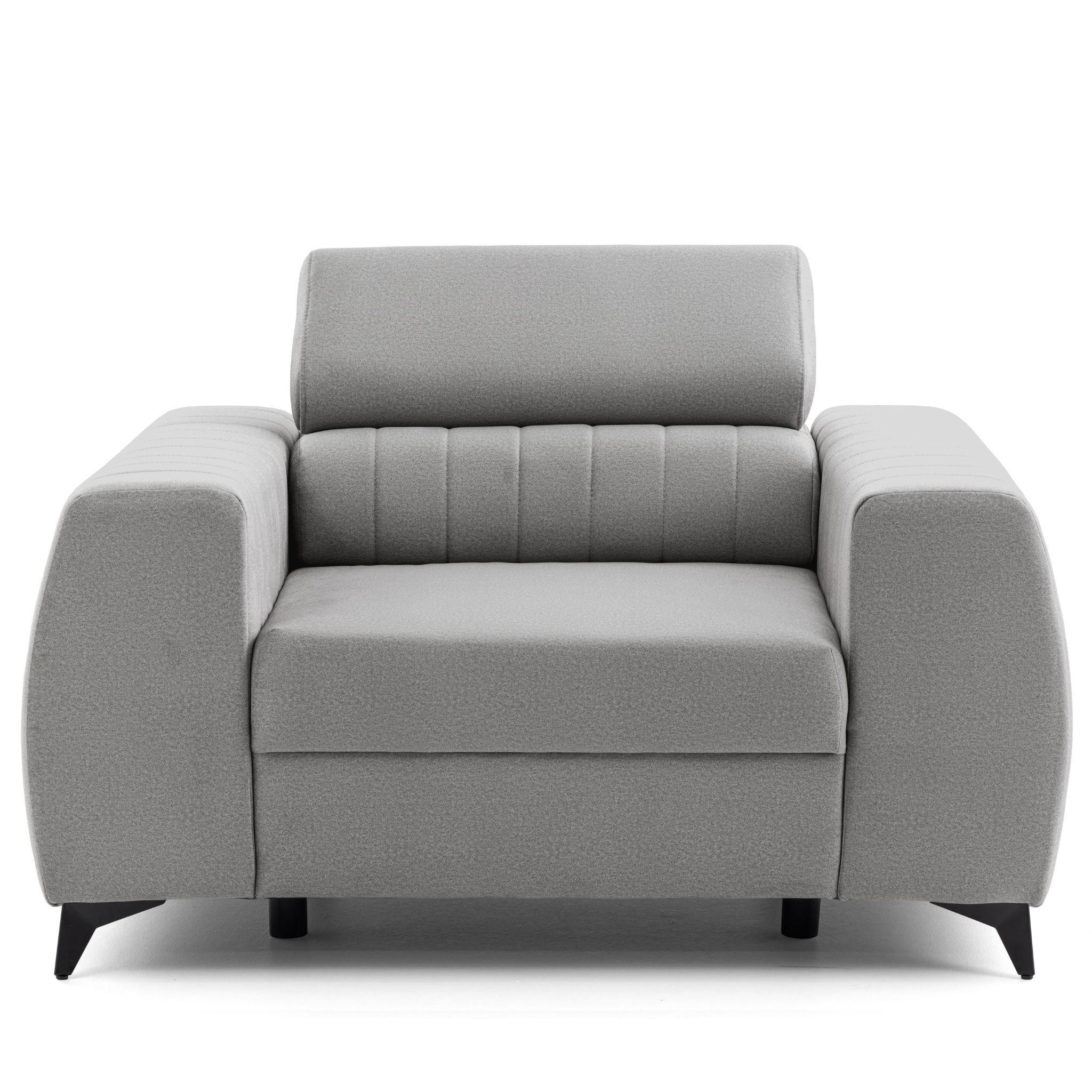 SESSEL PIERO mit verstellbare Kopfstütze Velours Hellgrau - Hellgrau/Schwarz, Holz/Textil (130/90/100cm) - Muffo