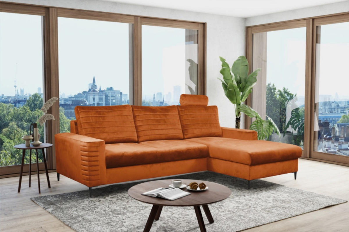 ECKSOFA Rostfarben OLI Ausziehbar Mit Kopfstütze Und Bettkasten Rechts - Kupferfarben, Textil (253/165cm) - Sepro Meble