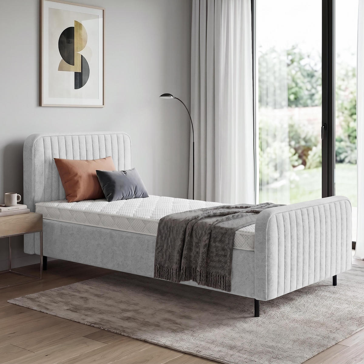 POLSTERBETT Lami 90x200, Einzelbett mit Bettkasten, ohne Matratze, Hellgrau - Hellgrau/Schwarz, Textil/Metall (90/200cm) - Beautysofa