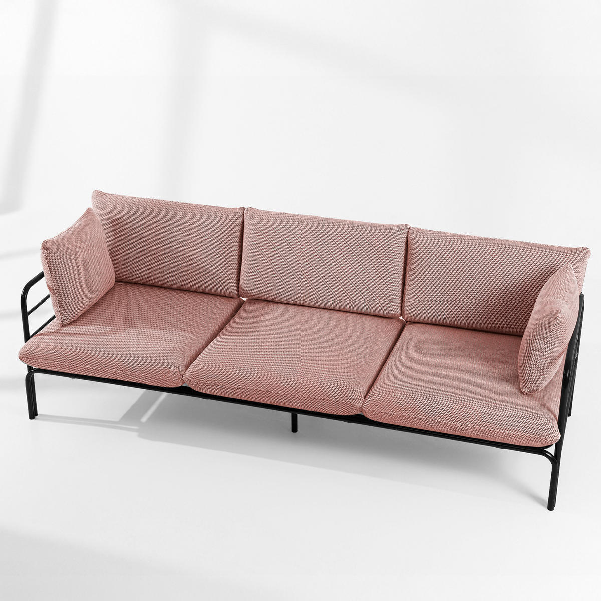 GARTENMÖBELSET RAMBE 4-tlg. 1x Tisch 2x Sessel 1x Sofa 3-Sitzer, mit Auflage, Stahlrahmen, LOFT-STIL, Anthrazit - Anthrazit/Rot, Glas/Textil - KONSIMO®