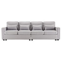 4-SITZER Sofa 264/87/83 cm Grau aus Leinen mit Armlehnentaschen - Hellgrau, Textil (83/87/264cm) - OKMYHOME