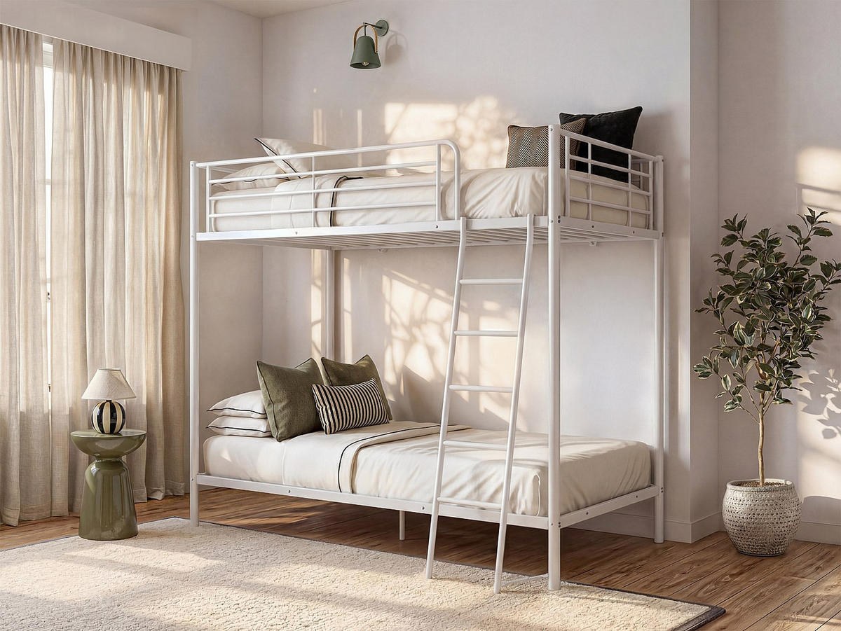 ETAGENBETT - 4 Personen - metall - weiß Gemini - Weiß Hochglanz, Metall (140/190cm) - Vente-Unique