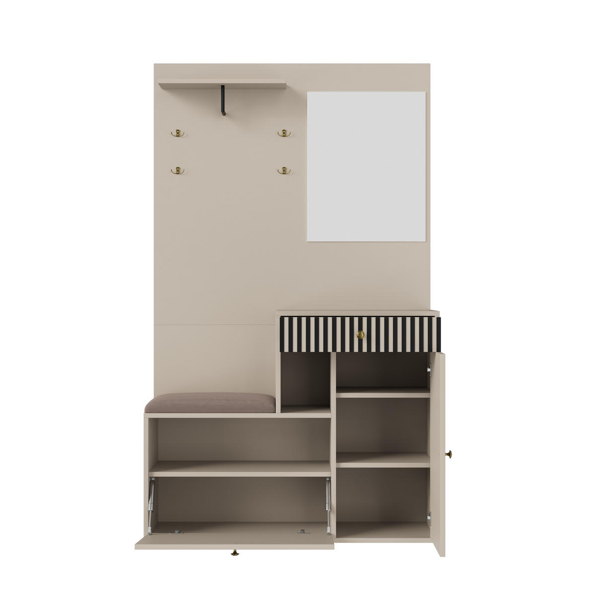 GARDEROBE FÜR FLUR - kombischrank mit Spiegel, Sitzbank und Stauraum - Beige, Glas/Holzwerkstoff (110/185.5/37cm) - Urban Meuble