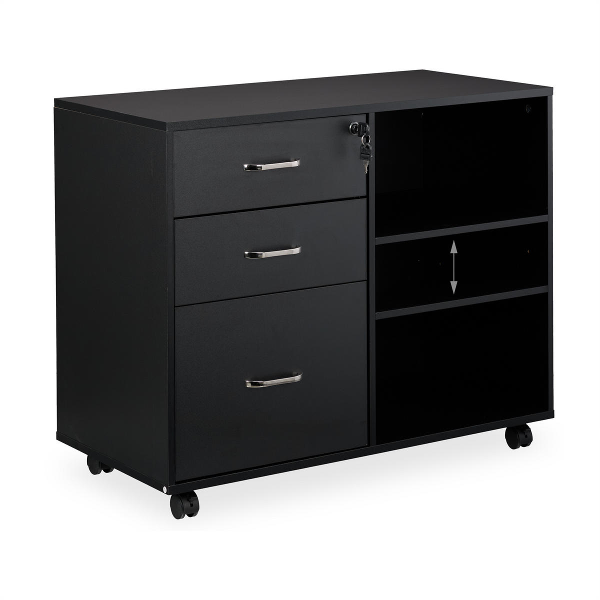 ROLLCONTAINER - Silberfarben/Schwarz, Holzwerkstoff/Kunststoff (80/66/40cm) - Relaxdays